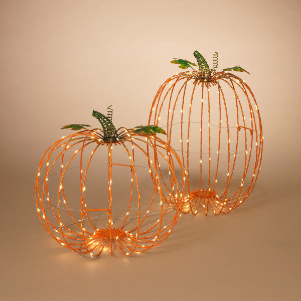 Set of 2 Electric Lighted Metal Pumpkin
